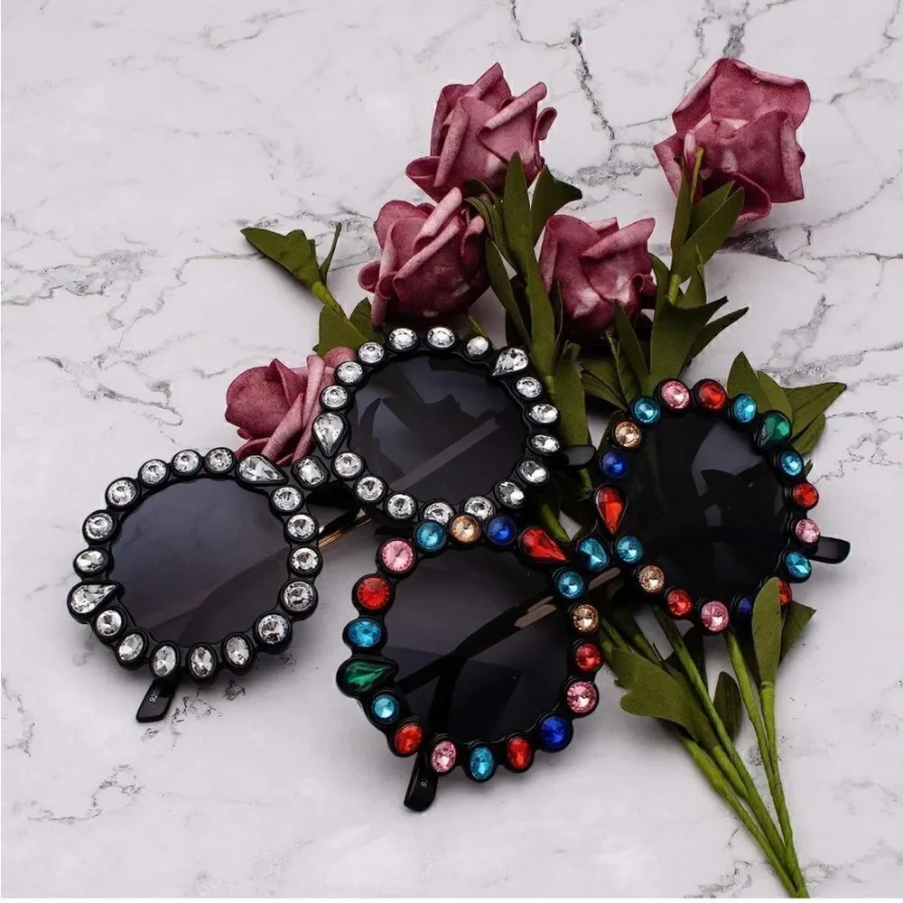 Crystal Women Big Rhinestone Sunglasses Oversized Round